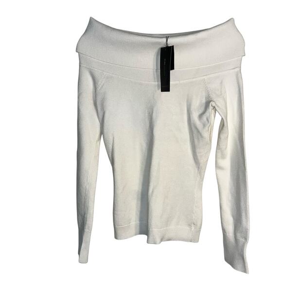 BCBGMAXAZRIA Astria Off Shoulder Sweater Gardenia White Size Small NWT - Picture 1 of 5